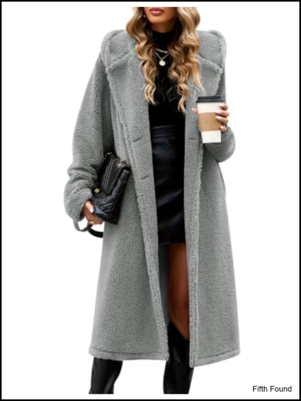 Women's Long Fleece Sherpa Lapel Hooded Jacket Pockets Winter Coat